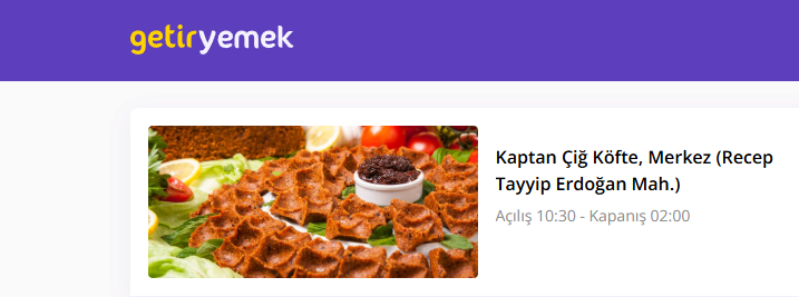 GetirYemek Kaptan Çiğköfte mağaza kartı