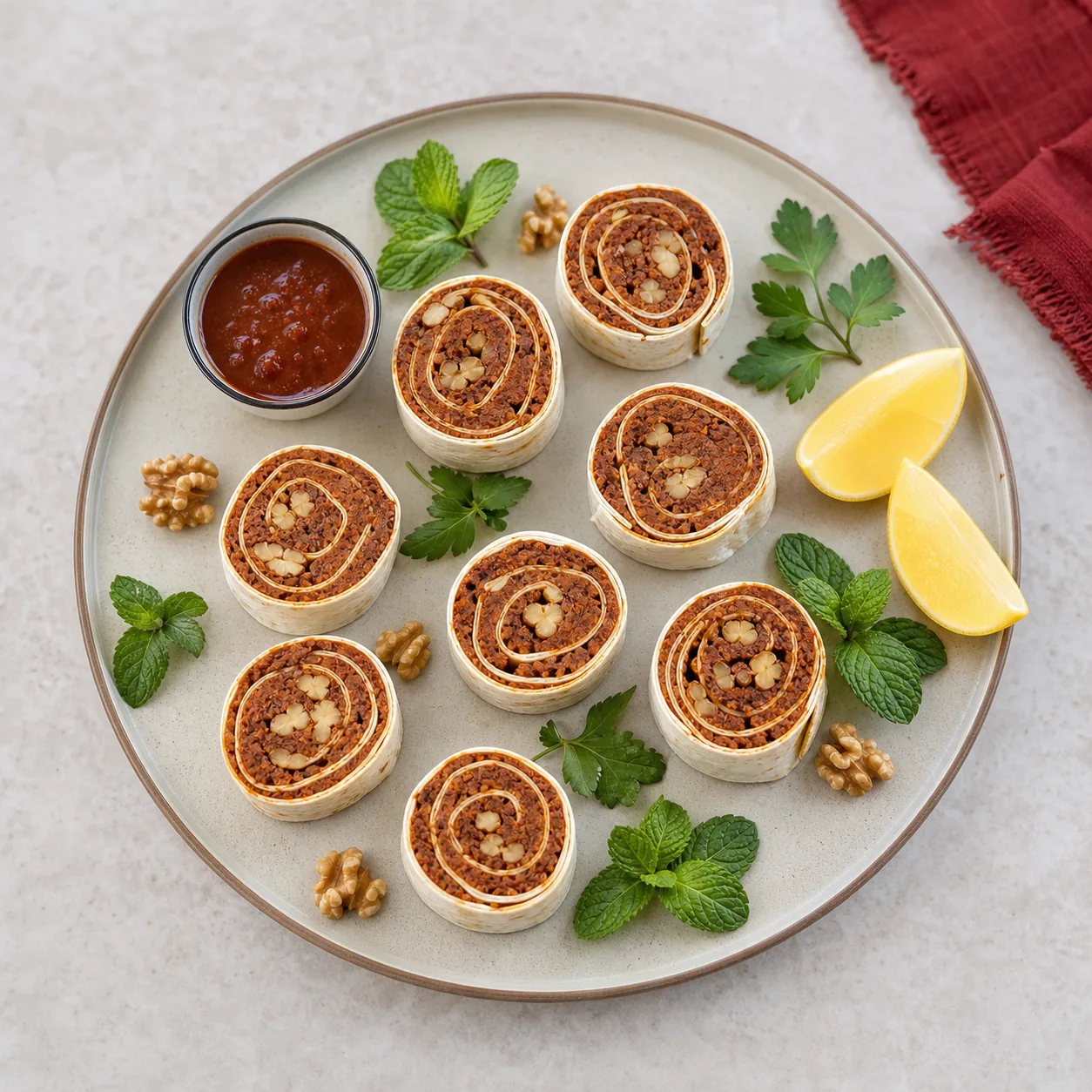 Cevizli çiğköfte sushi tabağı